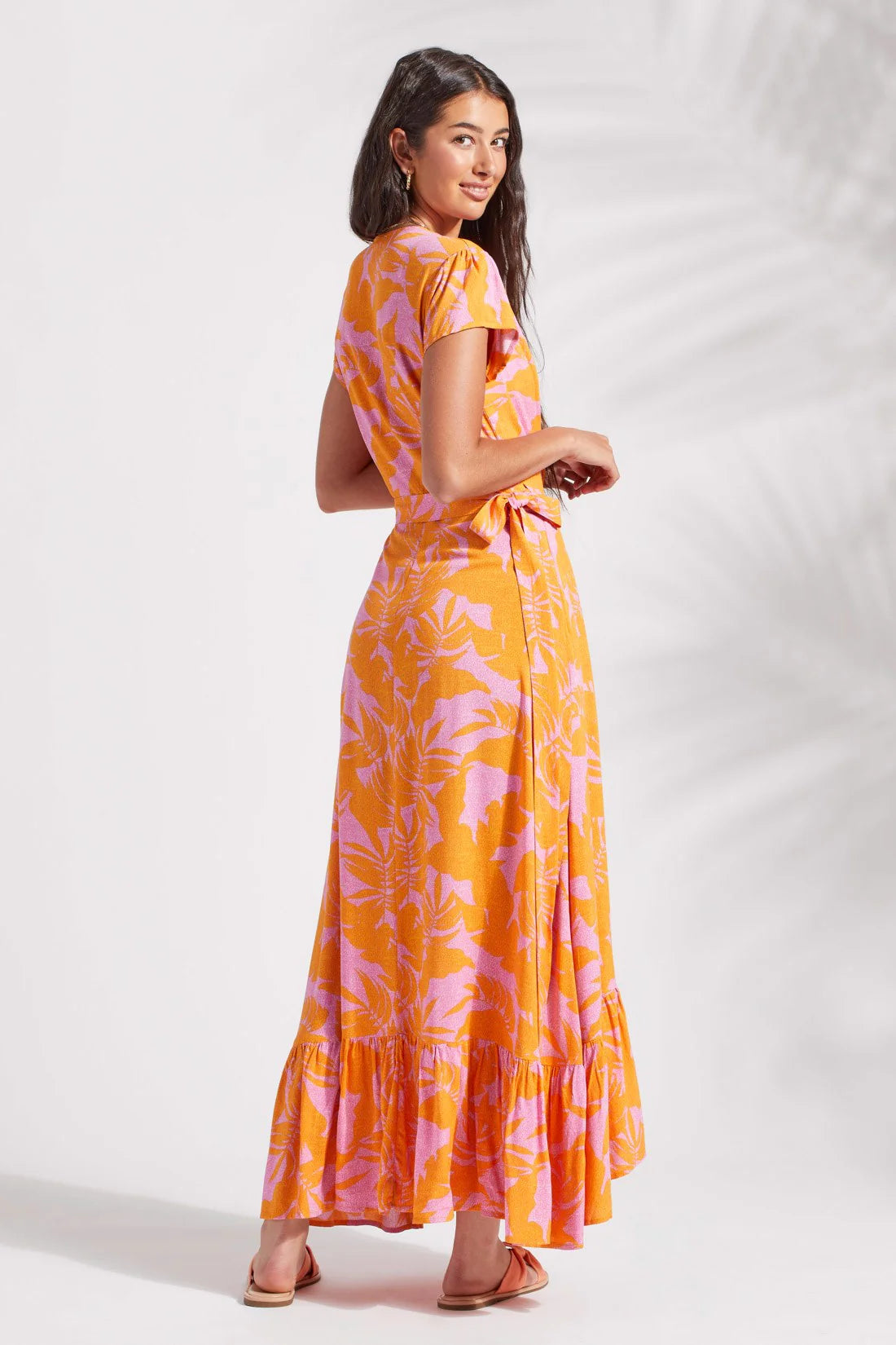 Canary Printed Maxi Dress WIith Short Sleeves