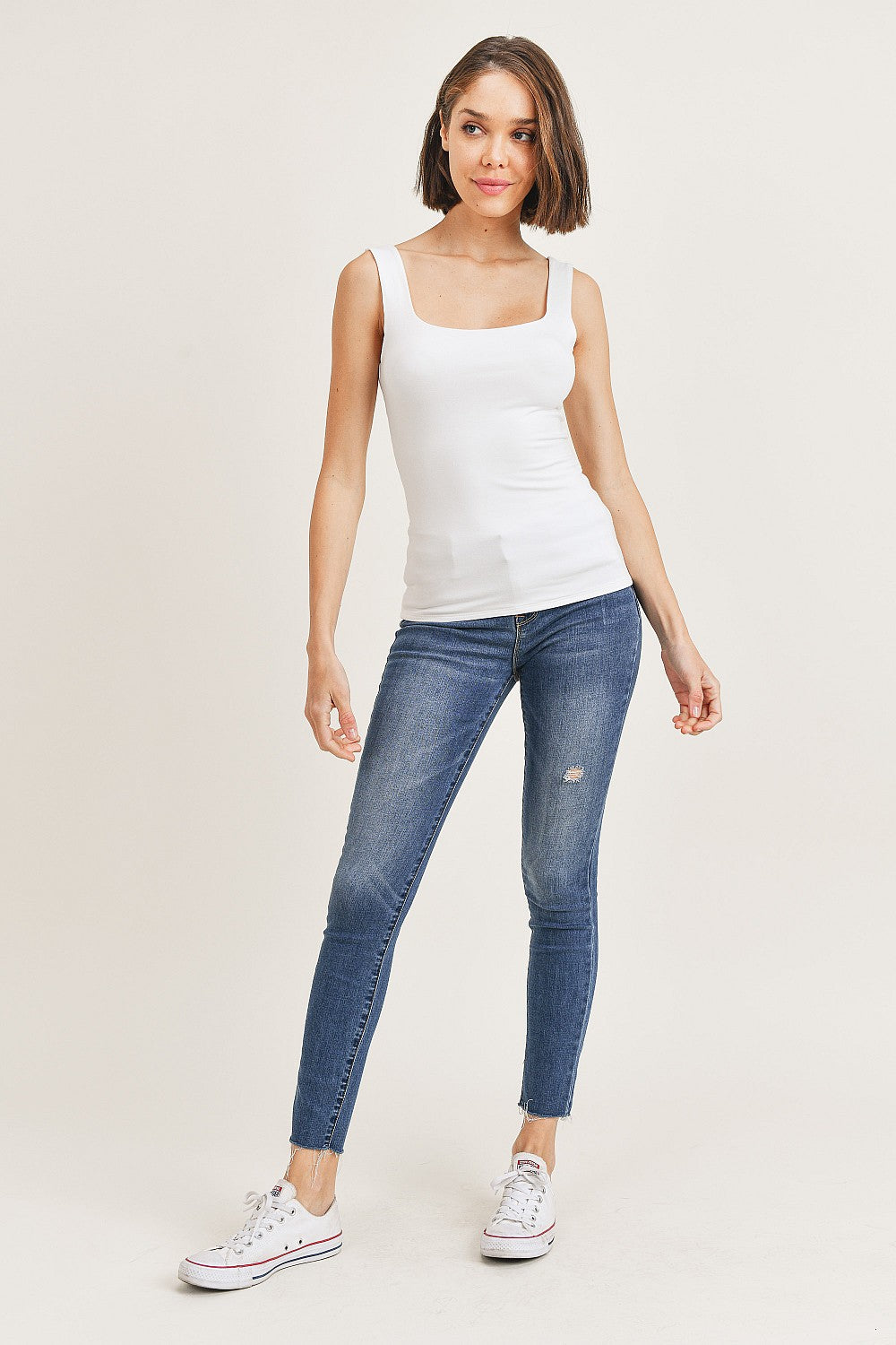 IVORY DOUBLE LAYERED SQUARE NECK TANK