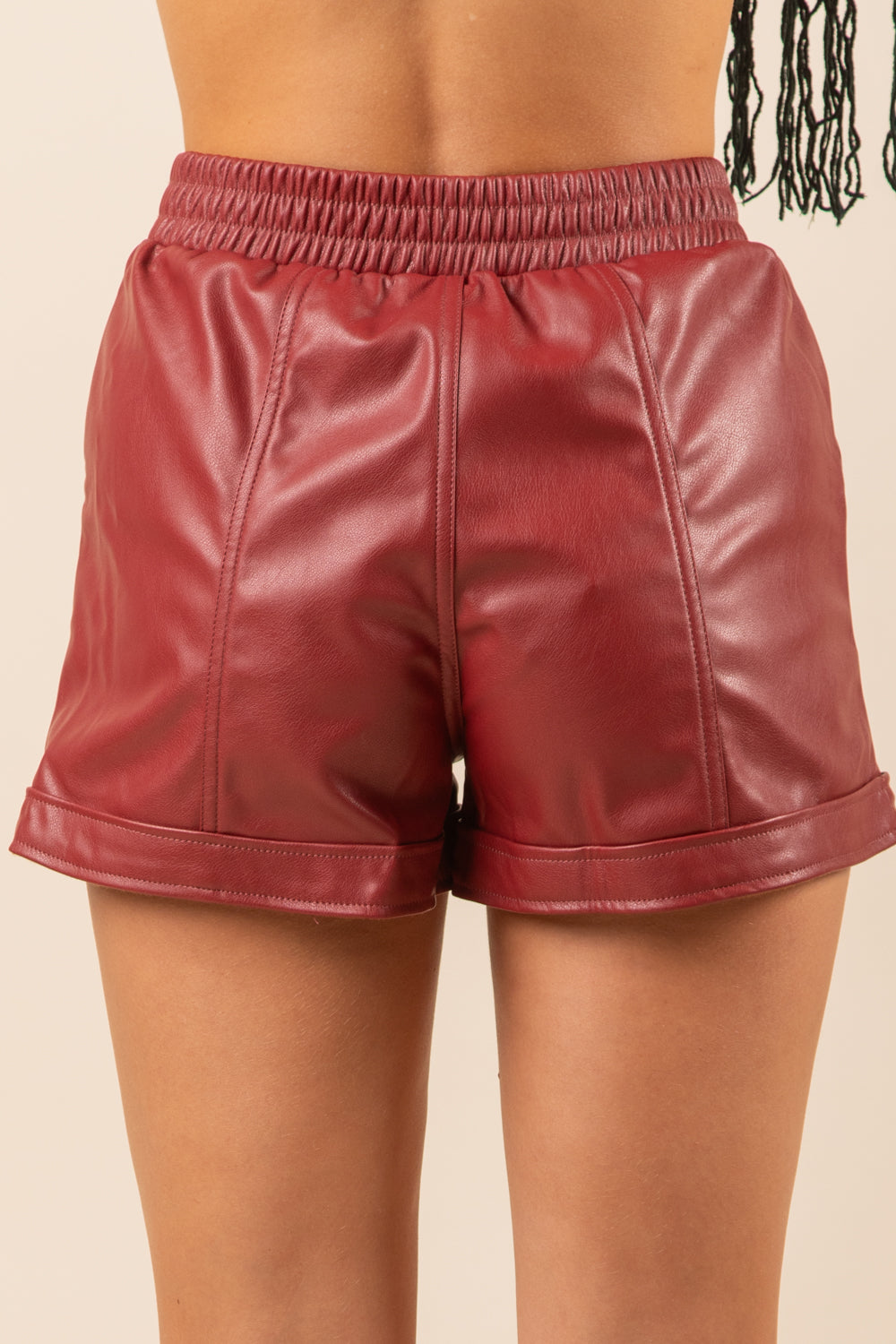 Wine Faux Leather Shorts