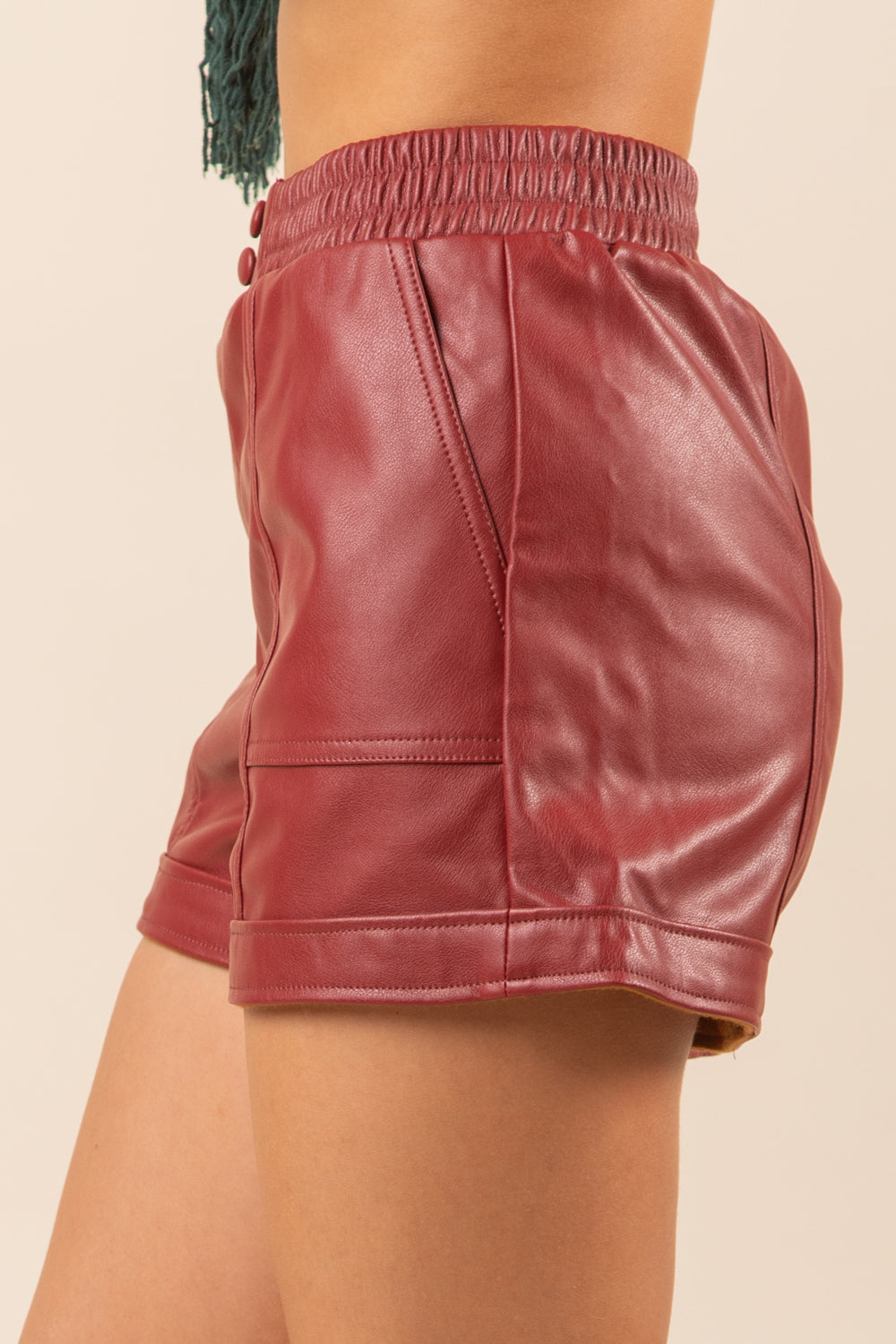 Wine Faux Leather Shorts