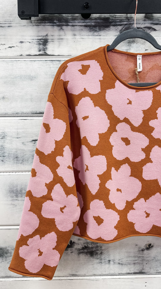 Camel & Blush Floral Crop Sweater