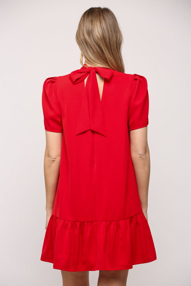 Red Ruffle Hem Dress