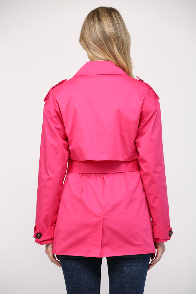 Fuchsia Belted Short Trench Coat