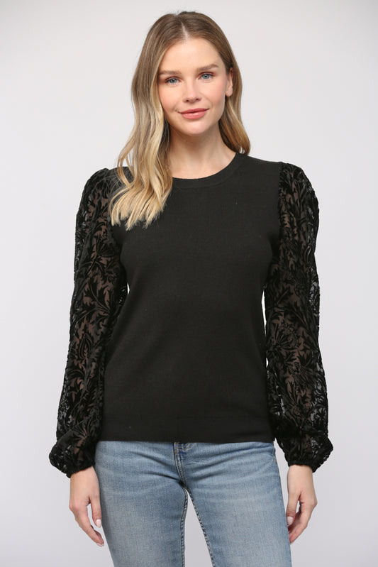 Black Velvet Sleeve Sweater