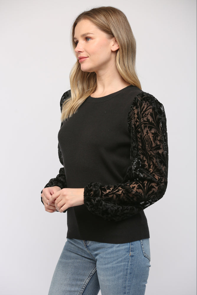 Black Velvet Sleeve Sweater
