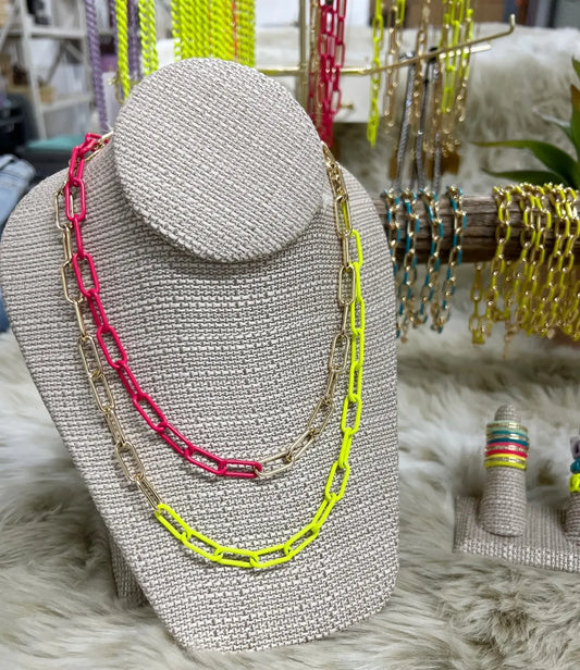 Two Tone Neon Chain Link Necklace