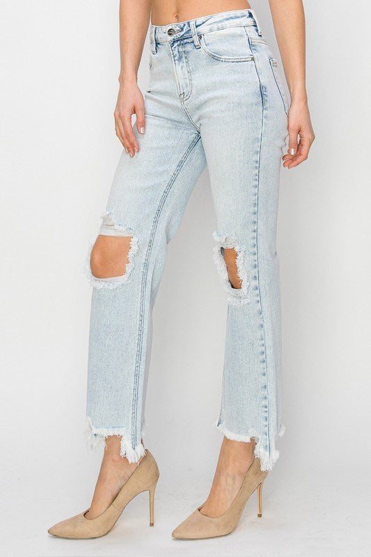 High Rise Straight Crop Jeans Acid Wash