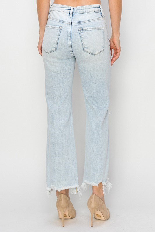 High Rise Straight Crop Jeans Acid Wash