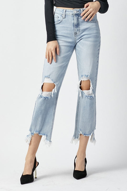 HIGH RISE STRAIGHT CROP LIGHT WASH JEANS