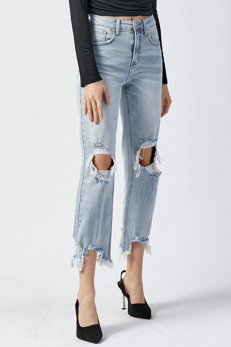 HIGH RISE STRAIGHT CROP LIGHT WASH JEANS