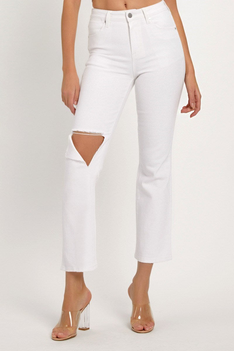 WHITE RELAXED DISTRESSED DENIM JEANS