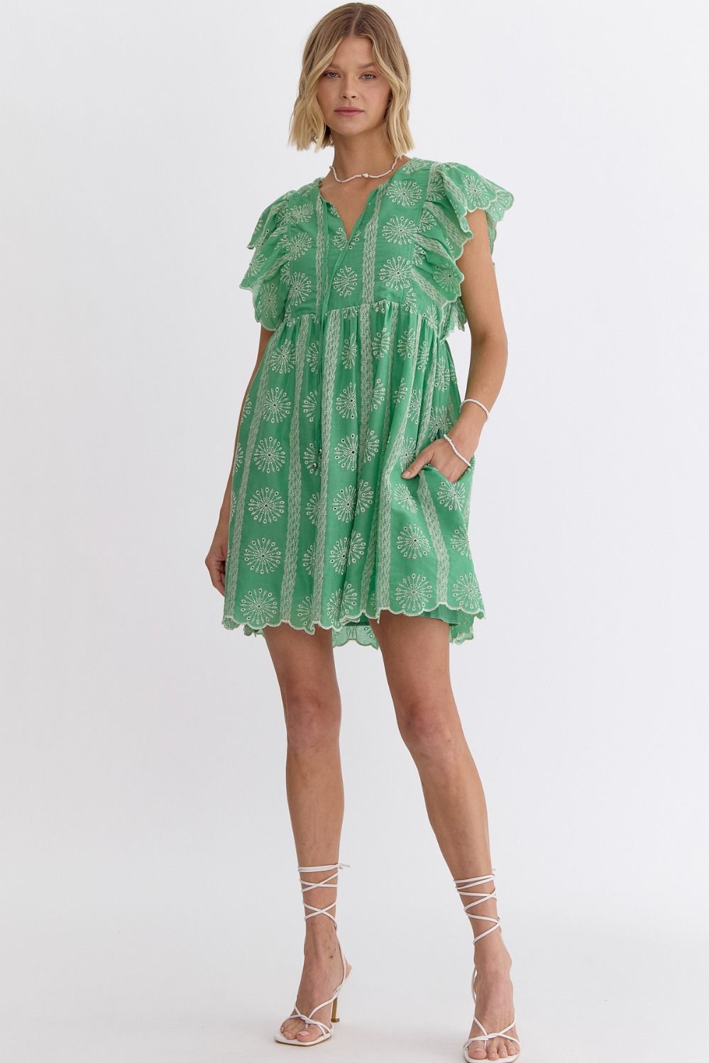 Apple Green Embroidered Sleeveless Dress