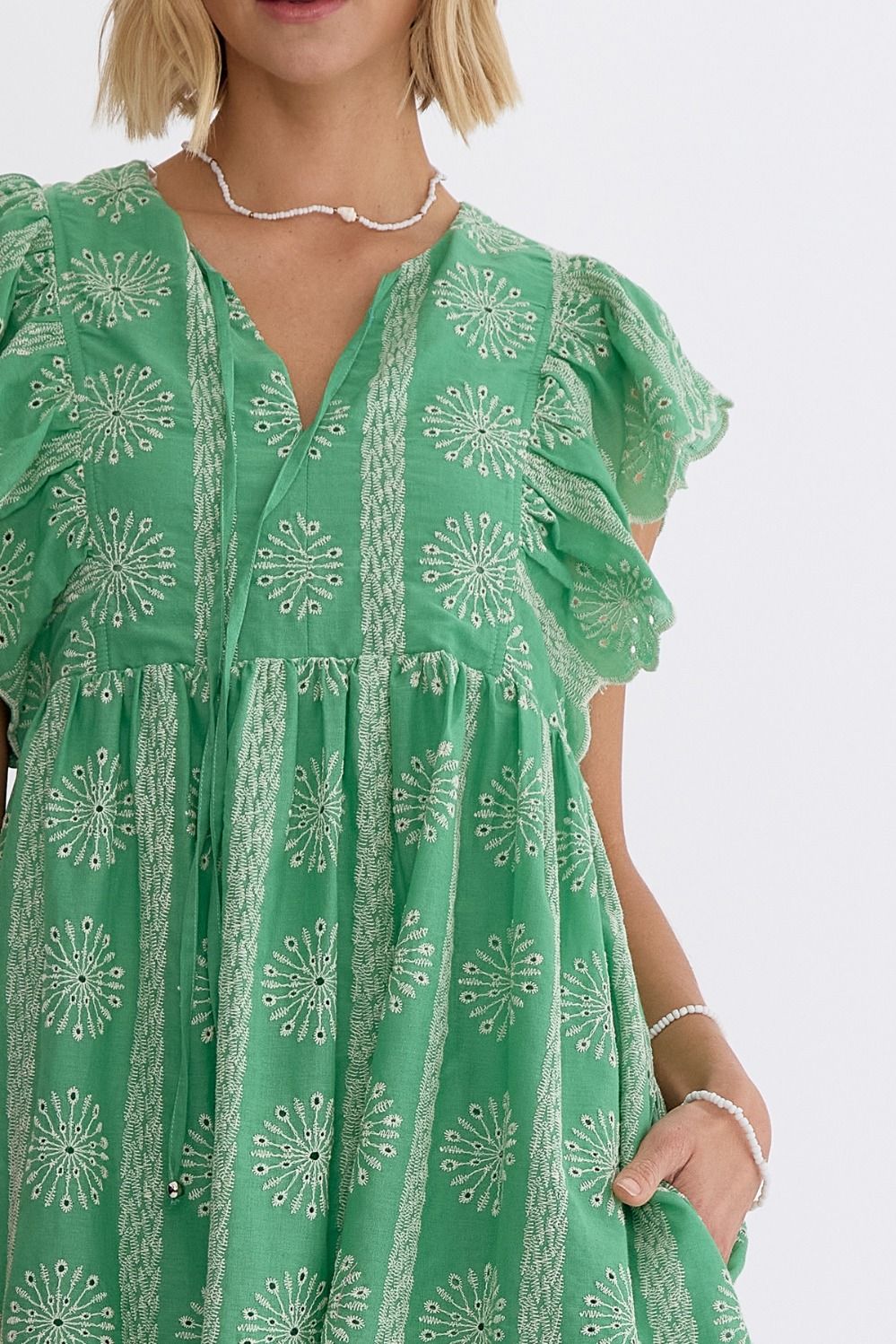 Apple Green Embroidered Sleeveless Dress