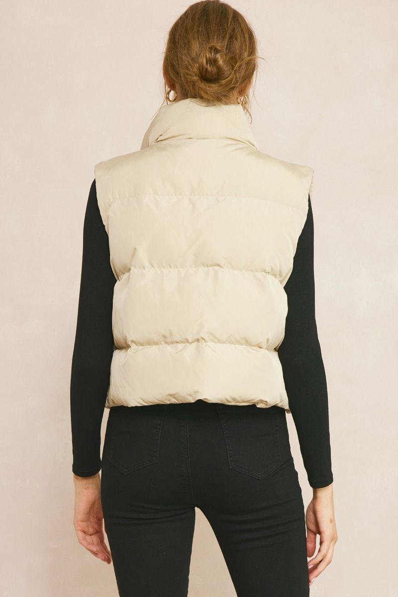 Sand Cropped Puffer Zip-Up Vest