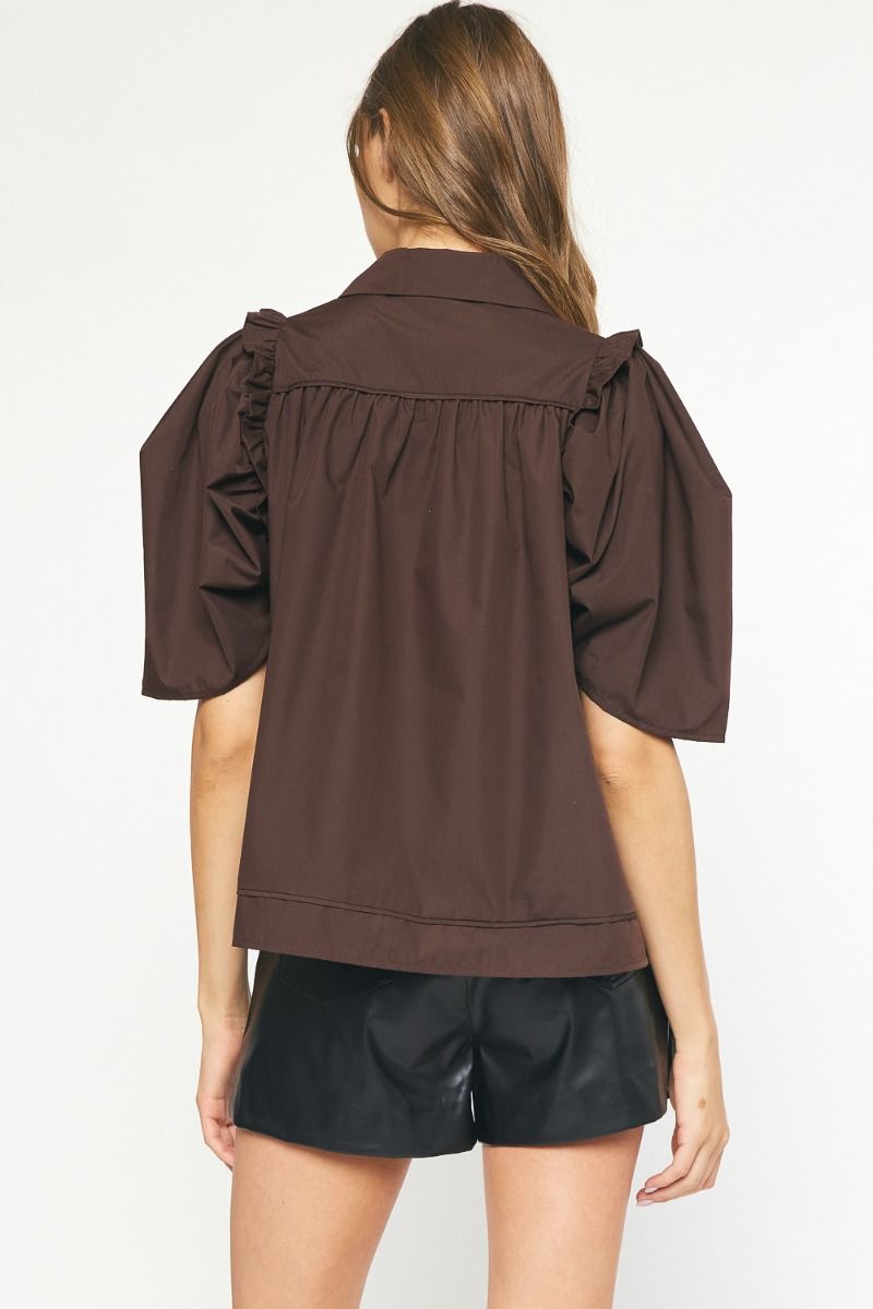 Brown Button Up Half Sleeve Top