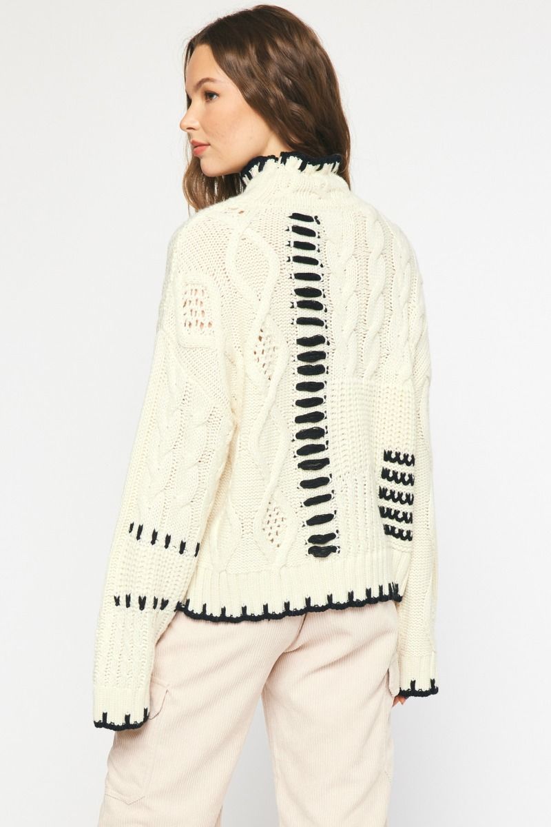 Cream Cable Knit Turtleneck Sweater