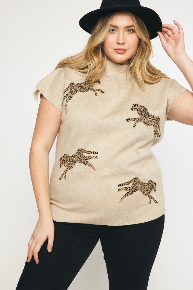 Leopard Print Mock Neck Sweater