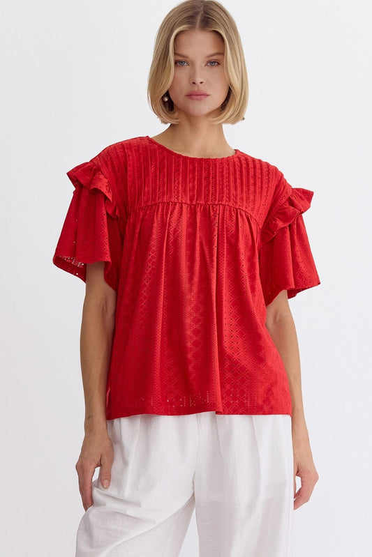 Red Crochet Babydoll Top