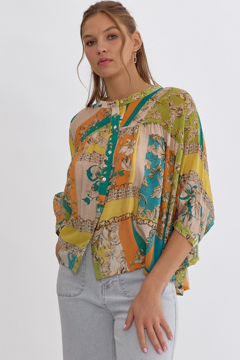 Green Combo Button Up Top