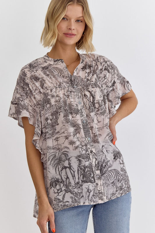 Charcoal Safari Print Top
