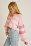 Pink Multi Color Block Crop Sweater