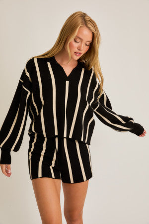 Black/Cream Stripe Set