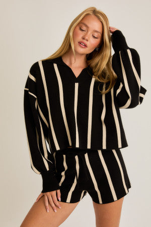 Black/Cream Stripe Set