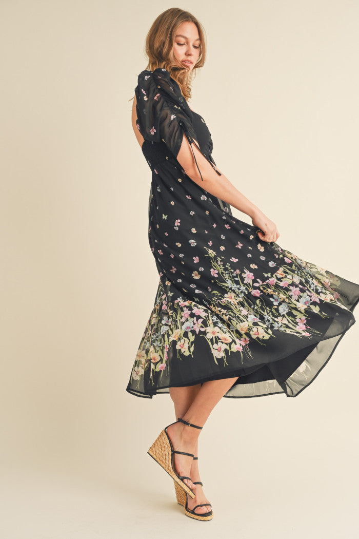 Black Multi Floral & Butterfly Dress