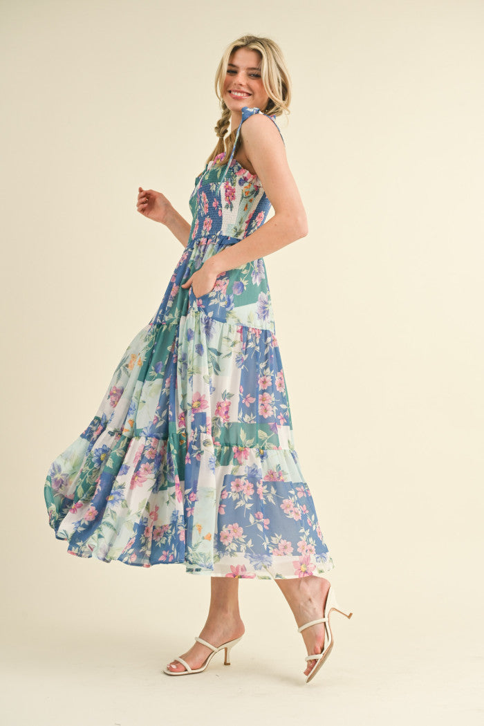 Skyblue Multi Floral Midi Dress