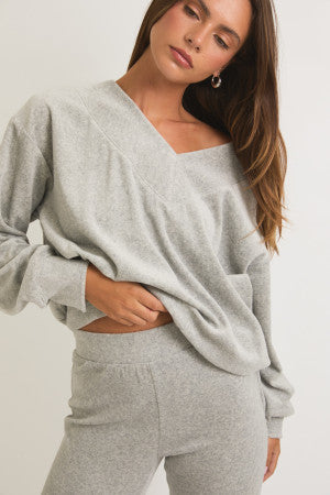 Grey V-Neck Cozy Flare Set