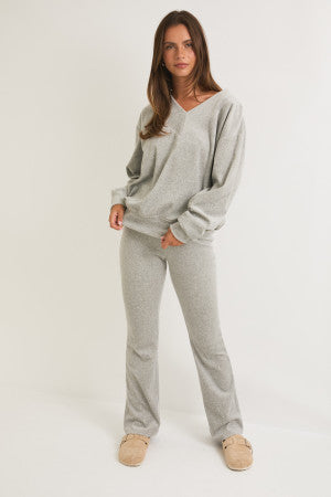 Grey V-Neck Cozy Flare Set