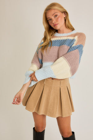 Light Blue Multi Crop Sweater