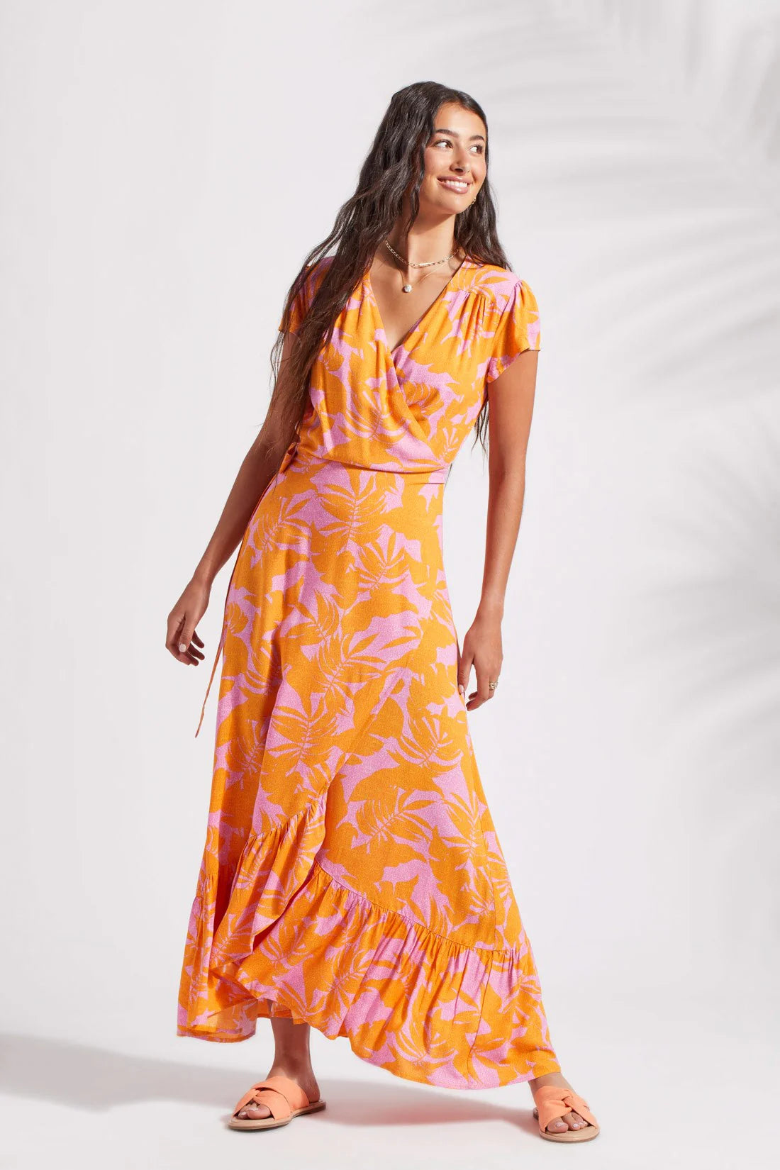 Canary Printed Maxi Dress WIith Short Sleeves
