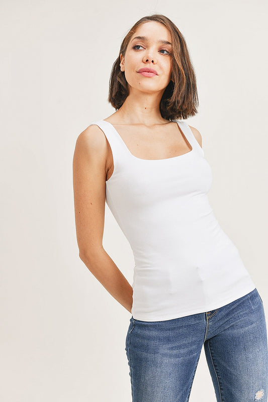IVORY DOUBLE LAYERED SQUARE NECK TANK